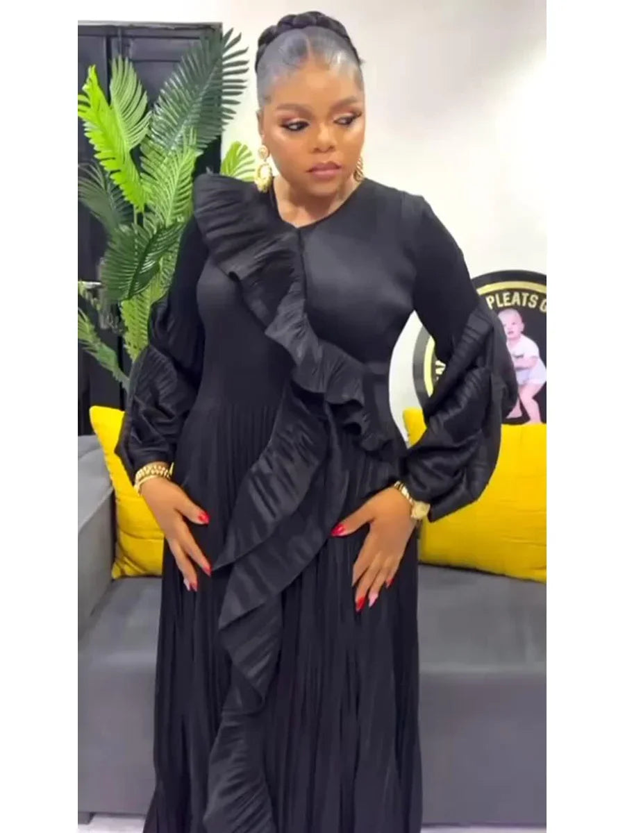 Elegant Irregular Ruffles Spliced Pleated Dress