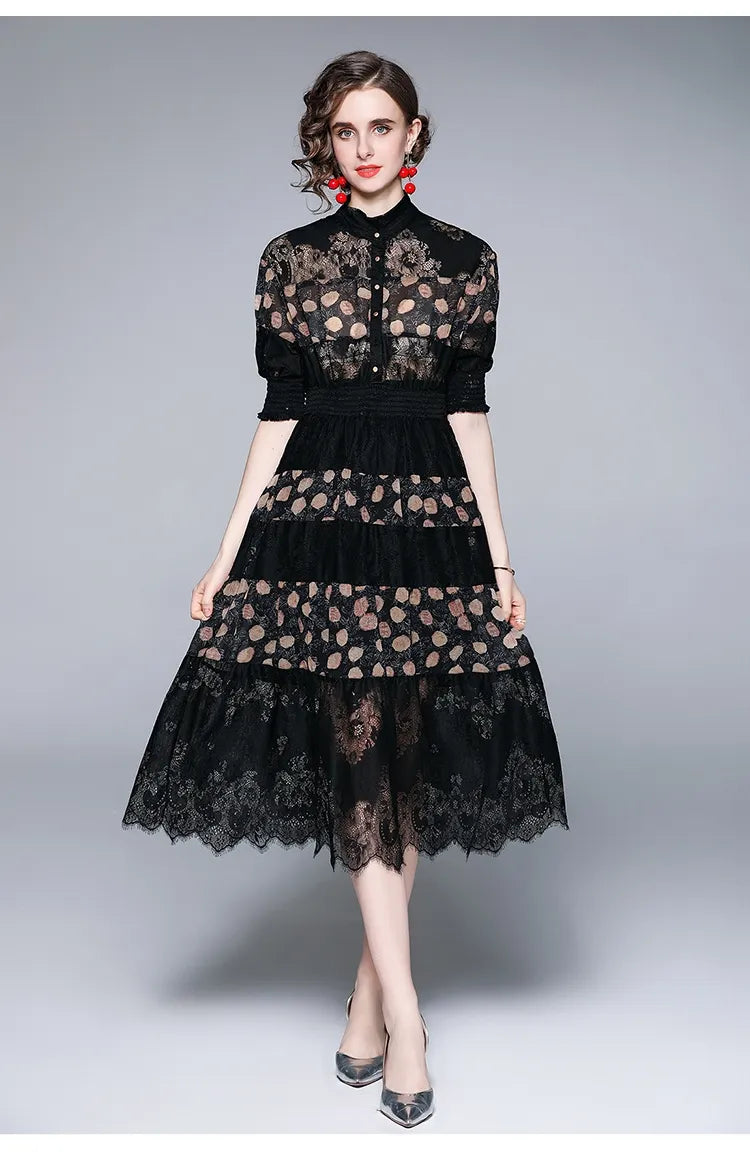 Summer Long Elegant Black Lace Dress