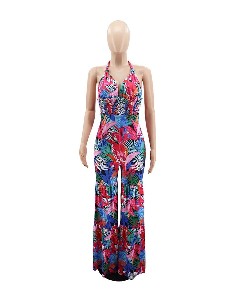 Adjustable Shoulder Floral Printed Jumpsuit