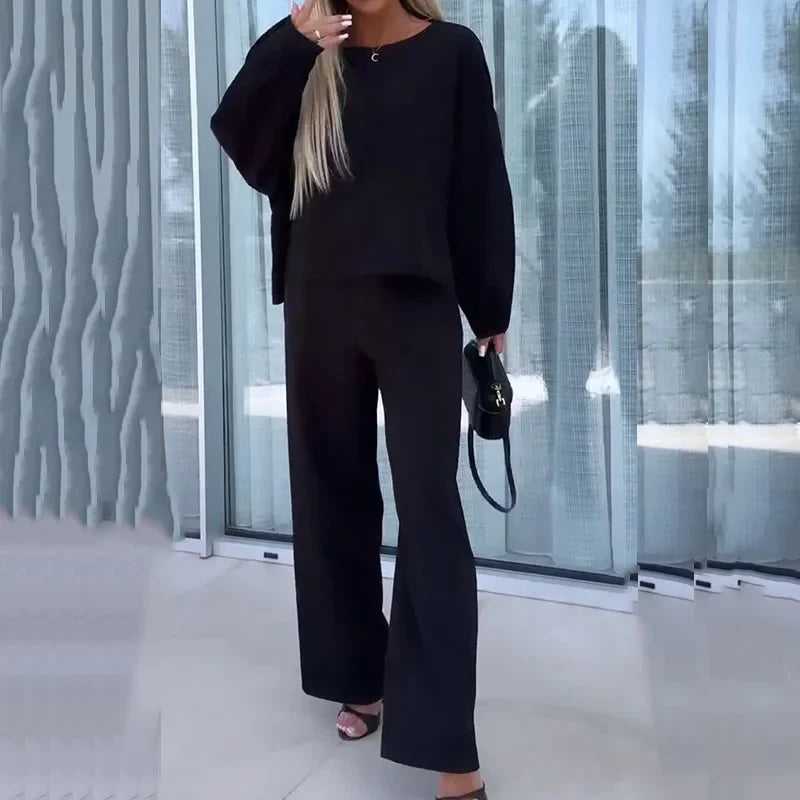 Fashion Round Neck Top & Long Pant Suits