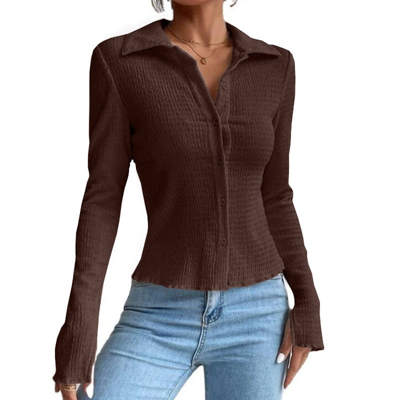 Autumn and Winter Solid Color Stitching Long Sleeve Elegant Casual Slim Fashion Top