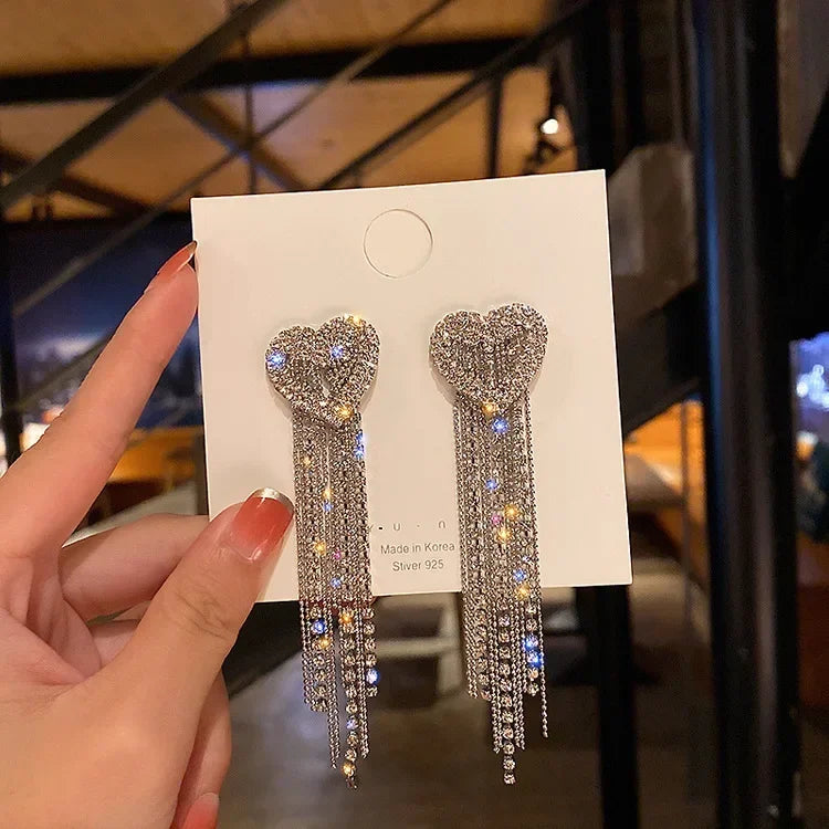 Square Blue Zircon Long Tassel Stud Earrings – Elegant Sparkle for Every Special Moment