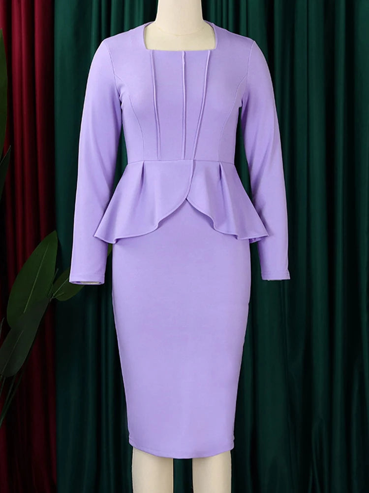 2026 Solid Plus Size Long Sleeve  Spring Slim Fit  Tight Curvy Dress