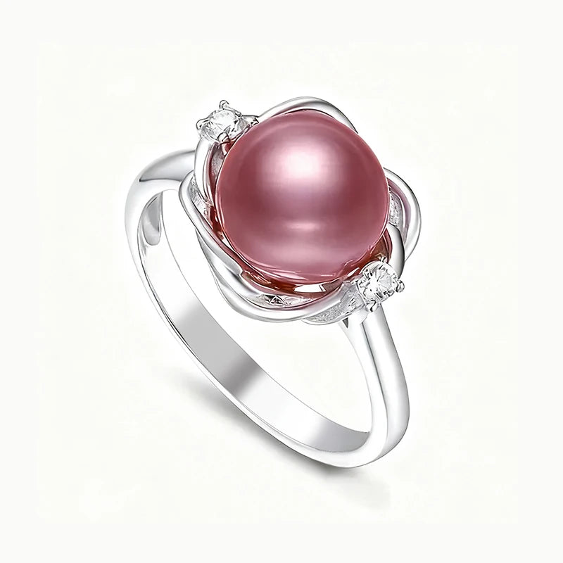 Aesthetic Pink Imitation Pearl Flower Setting Rings for Women