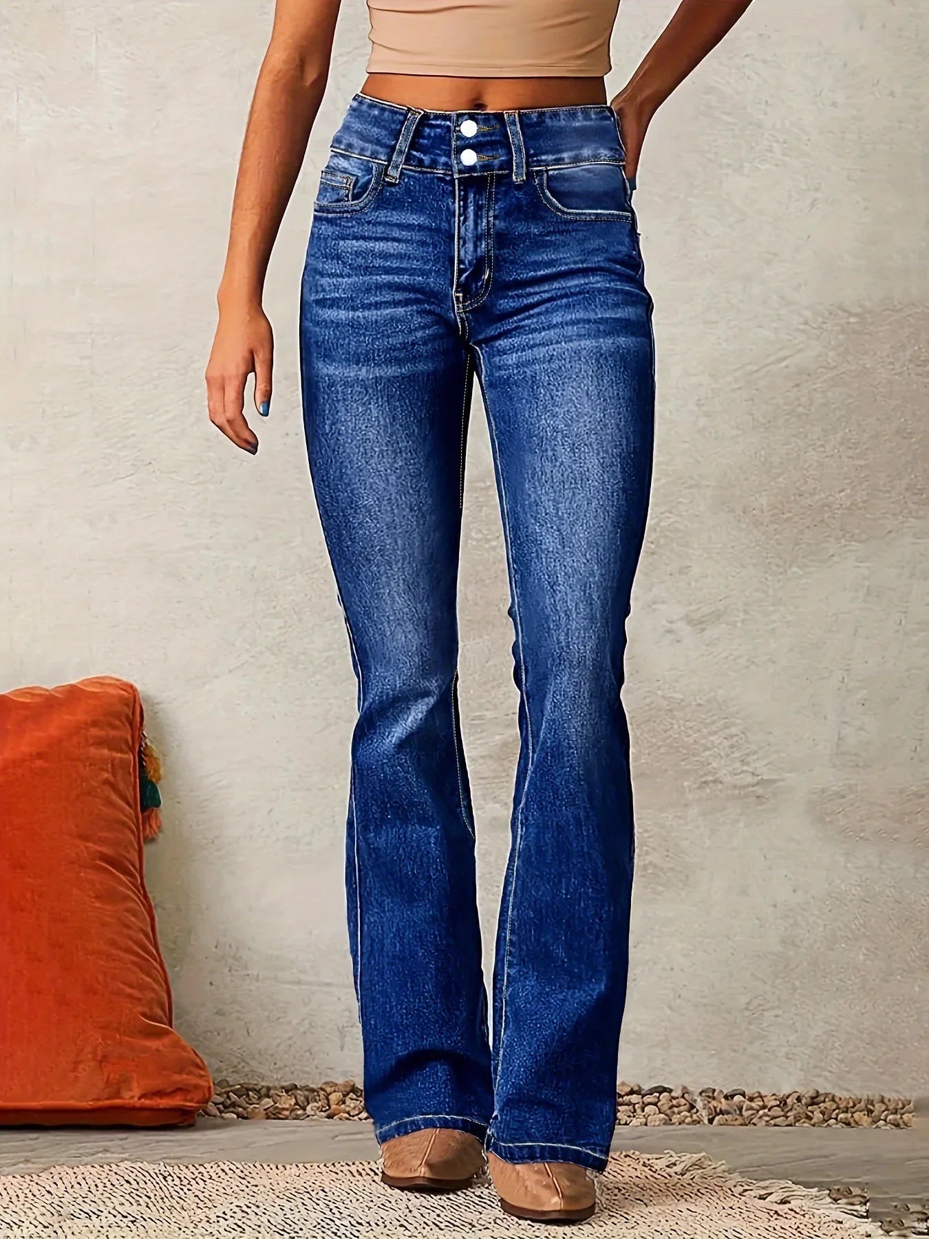 Elegant Vintage Button Pocket Straight Jeans