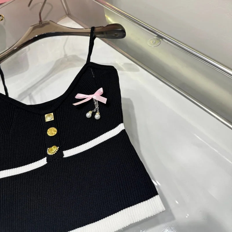Metal Button Knitted Vest Camisole
