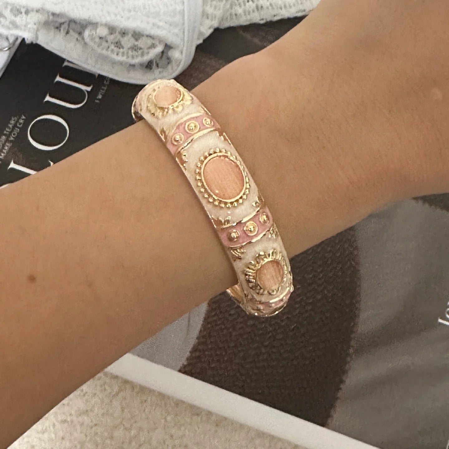 Colorful Enamel Resin Bamboo Bangle Geometry Bracelet