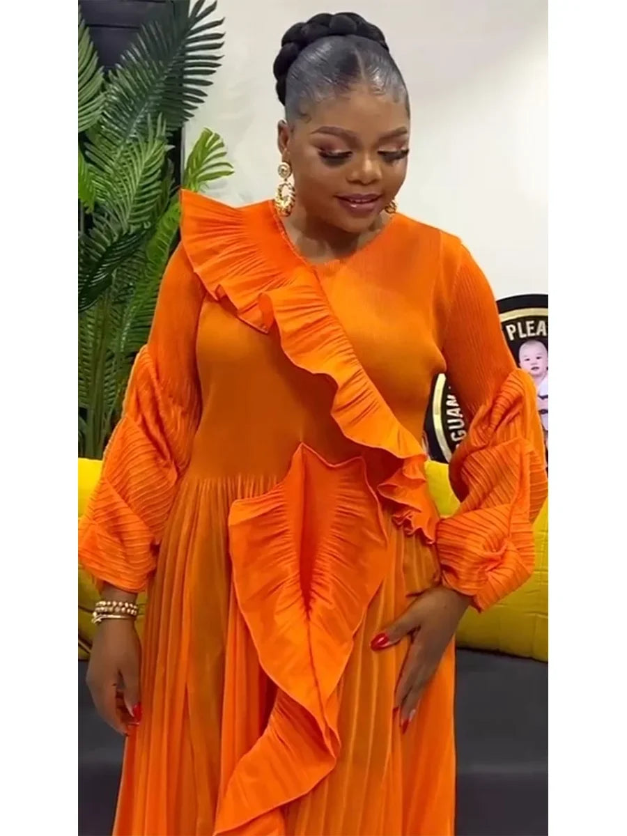 Elegant Irregular Ruffles Spliced Pleated Dress