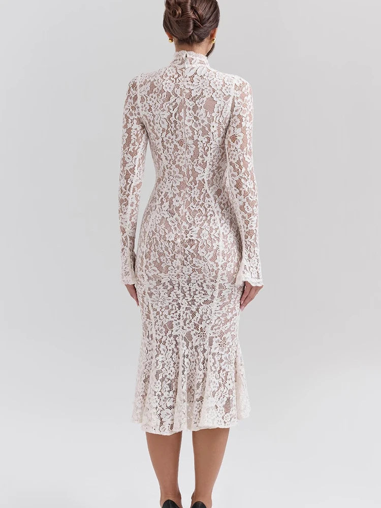 Sexy See Through Lace Midi Dress