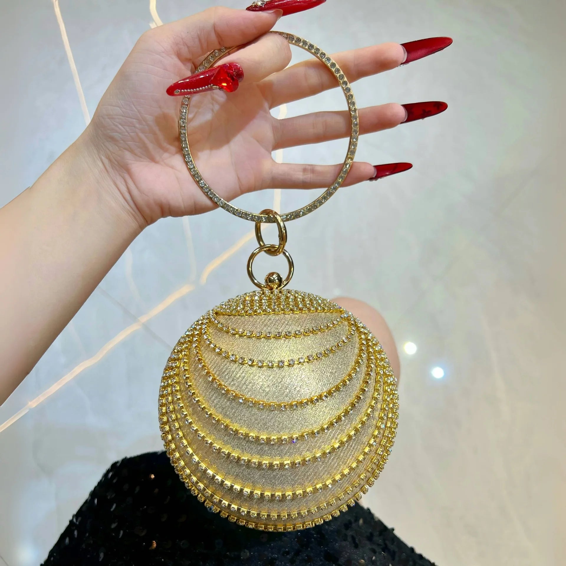 Luxury Women Clutch  Evening Bag with Rhinestone Round Ball Bag