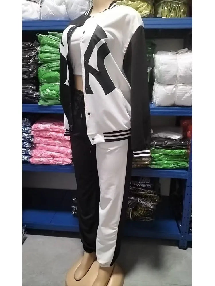 2025 Spring Summer Letter Print Long Sleeve Suit Tops And Pants