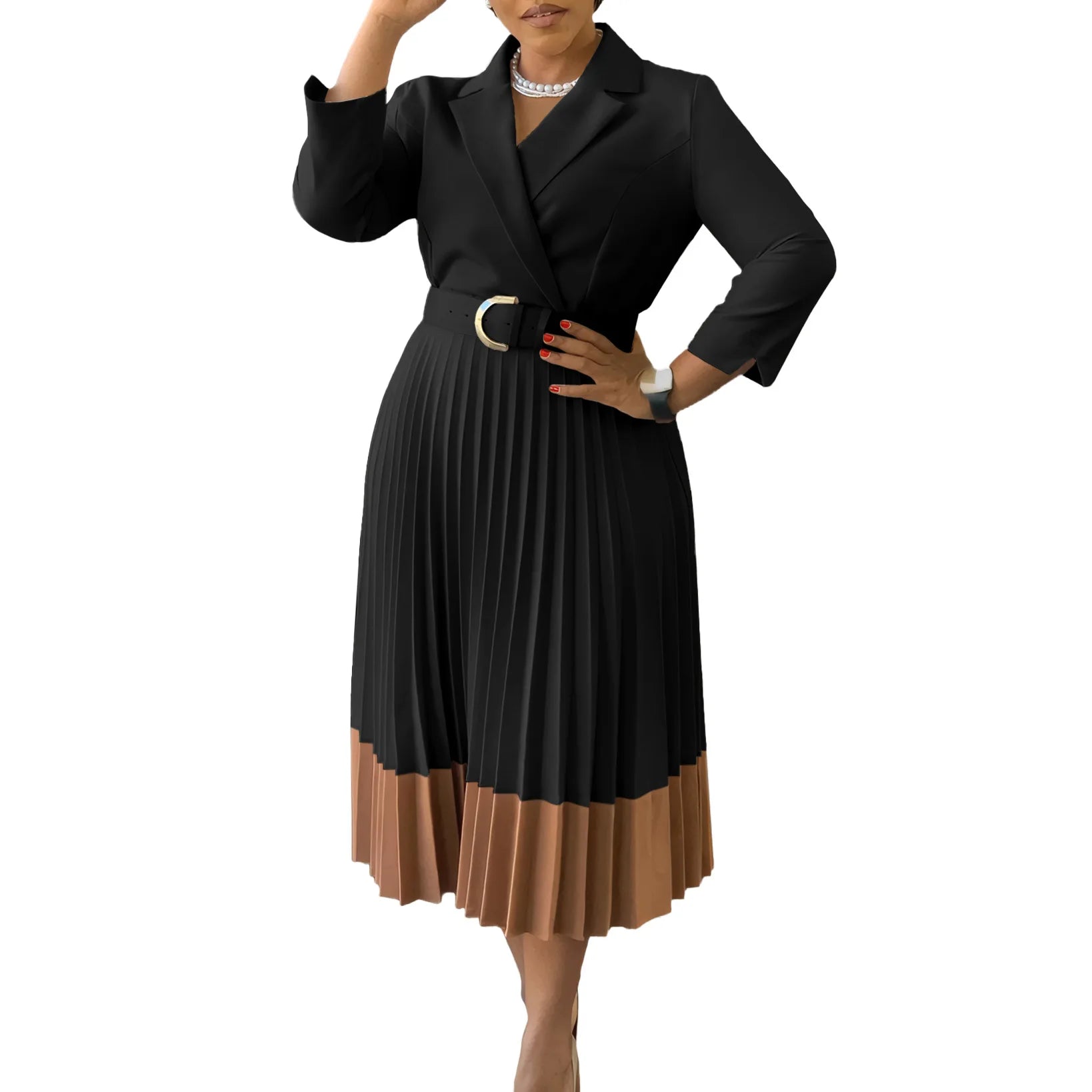 Spring Autumn Casual Plus Size Slim Retro Elegant V-Neck High Waist Long Sleeve  Dress