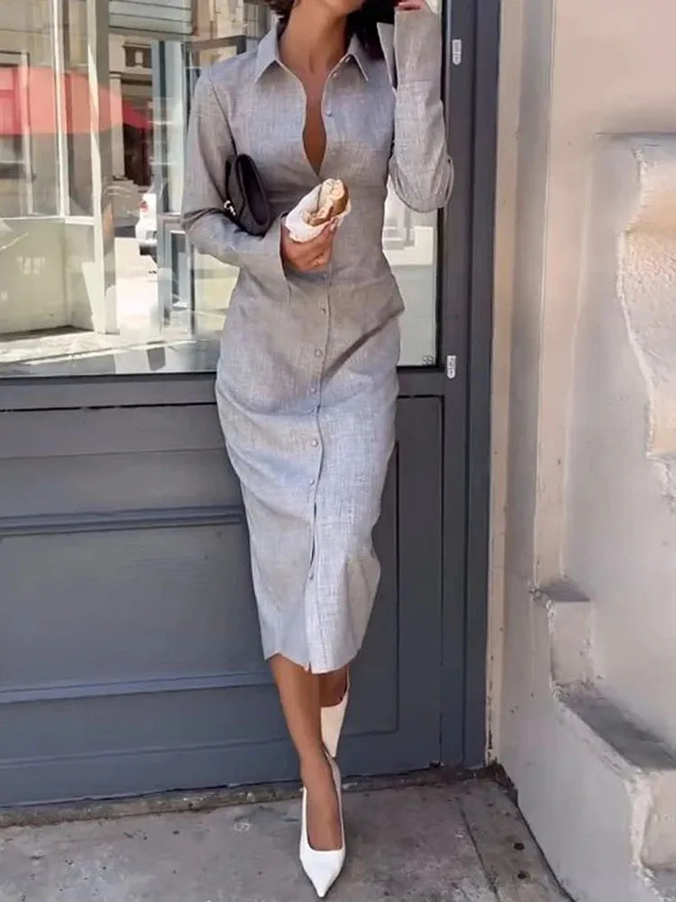 Casual Turndown Collar Shirt Dress