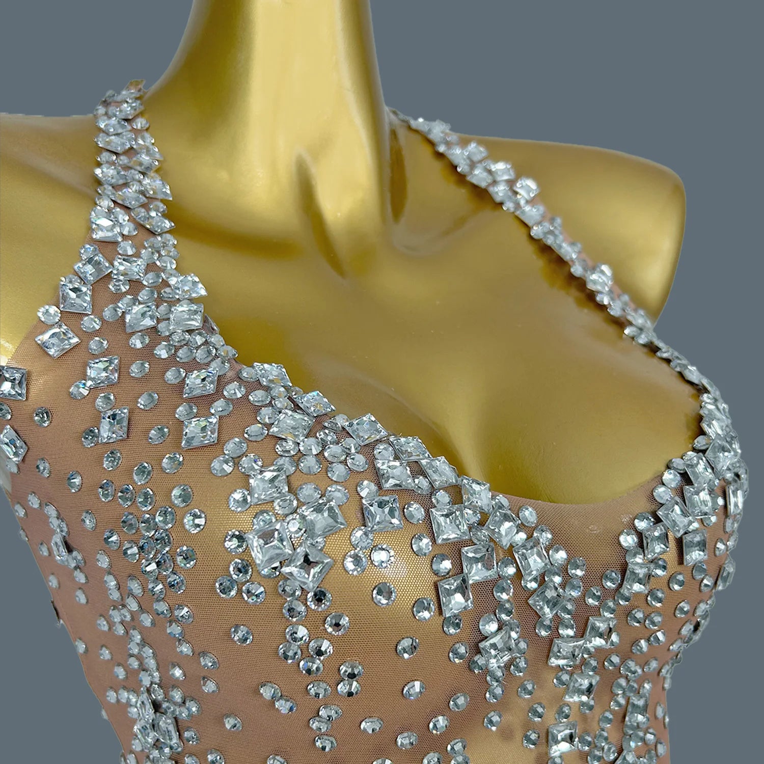 Nightclub Singer Stage Performance Sparkly Rhinestones Dress