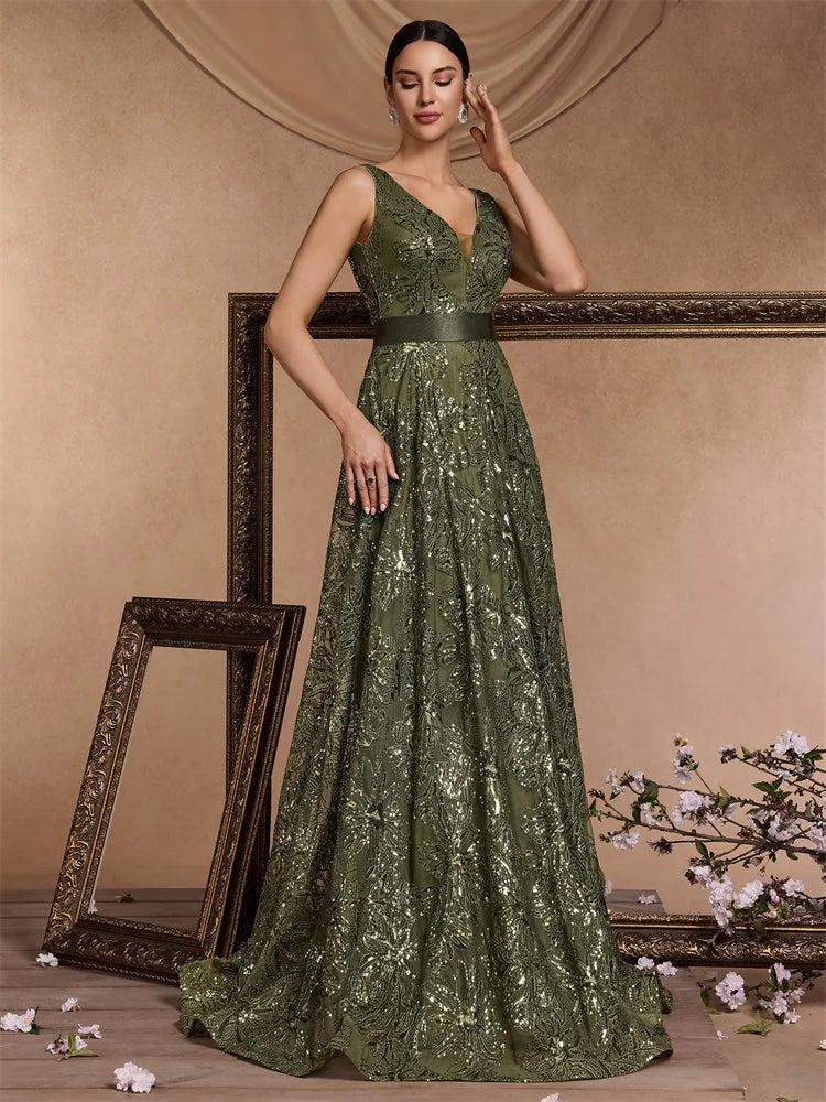 Luxury Sexy Deep V-Neck Sequins B Elegant V-back Wedding Party Long Prom Cocktail Dress