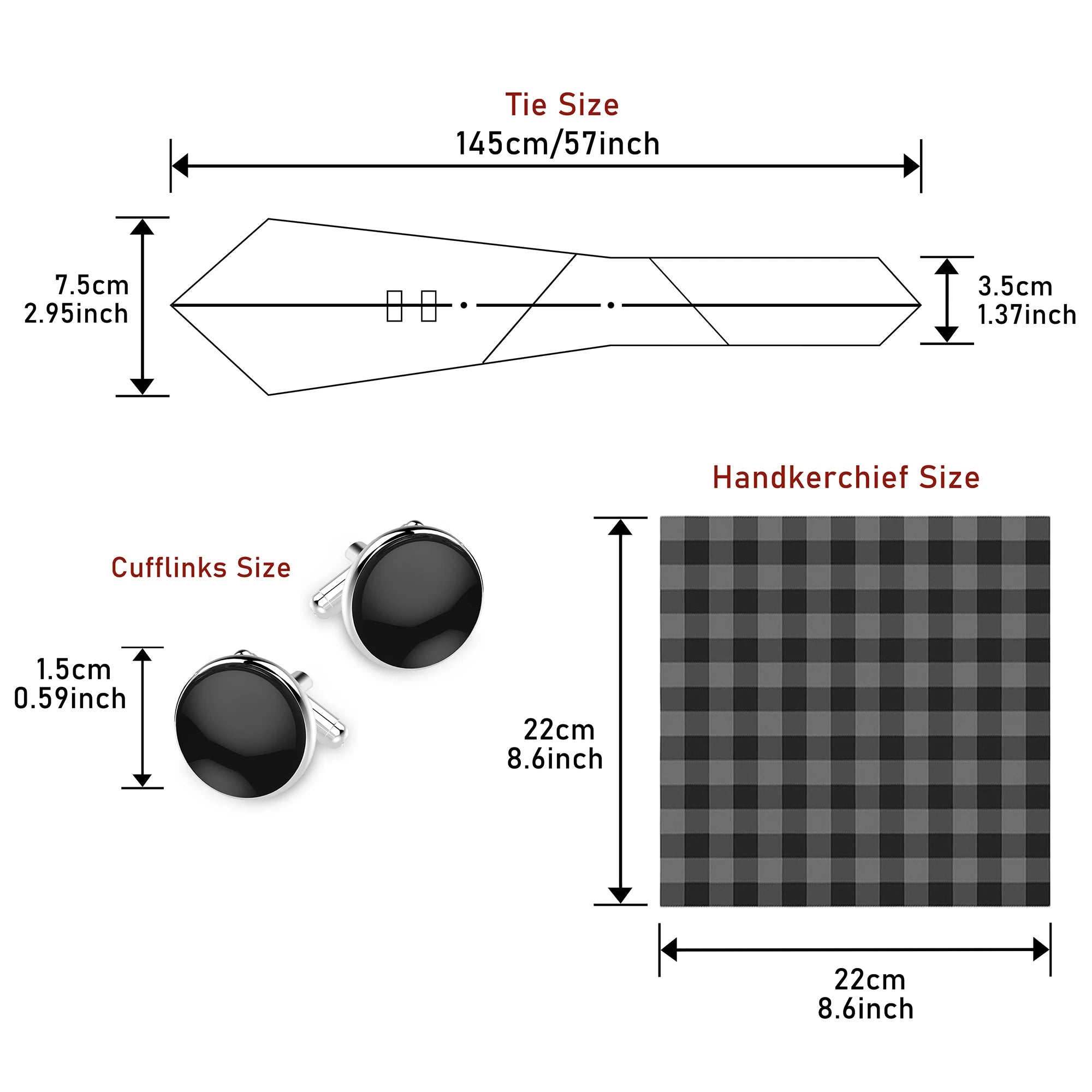 7.5 cm Tie Pocket Squares Cufflink Set