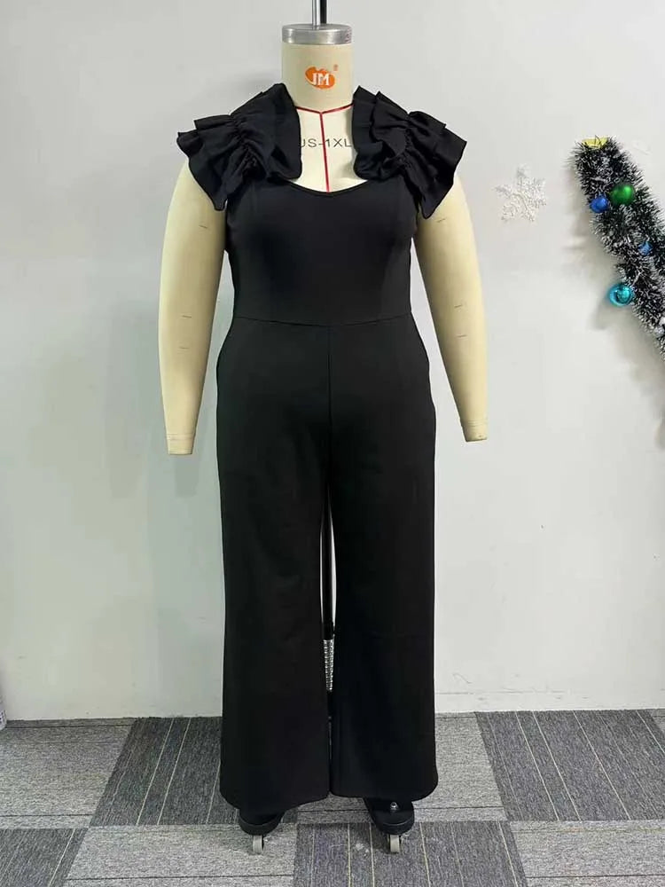 Solid Backless Streetwear Zipper Plus Size Summer Jumpsuit