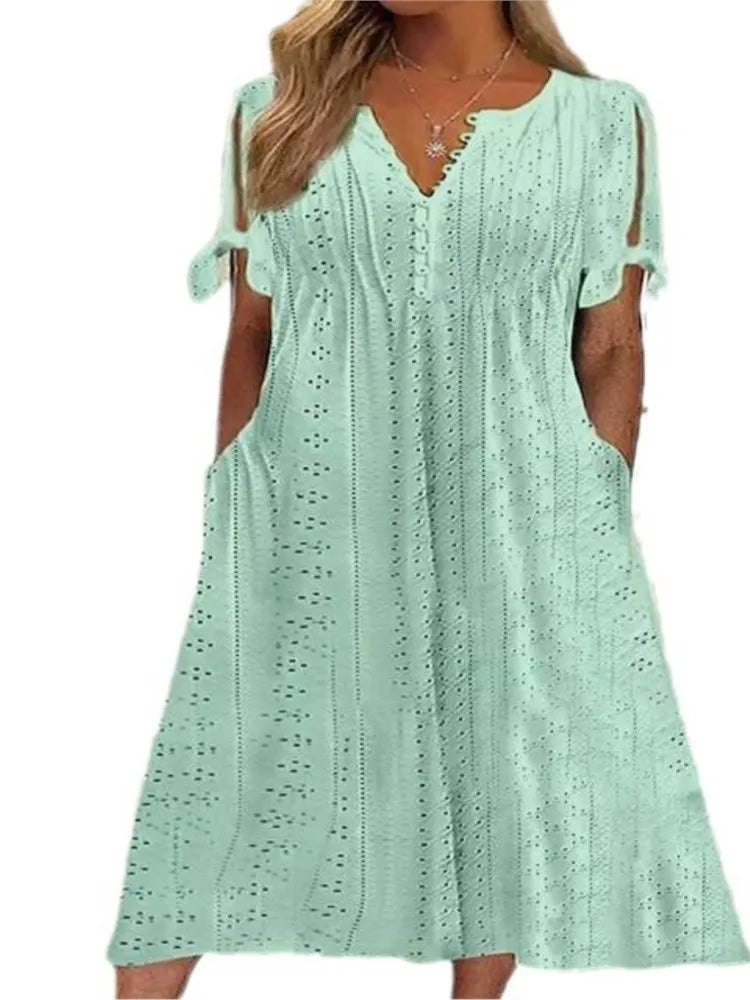 Summer Lace-Up Cutout Midi Dress