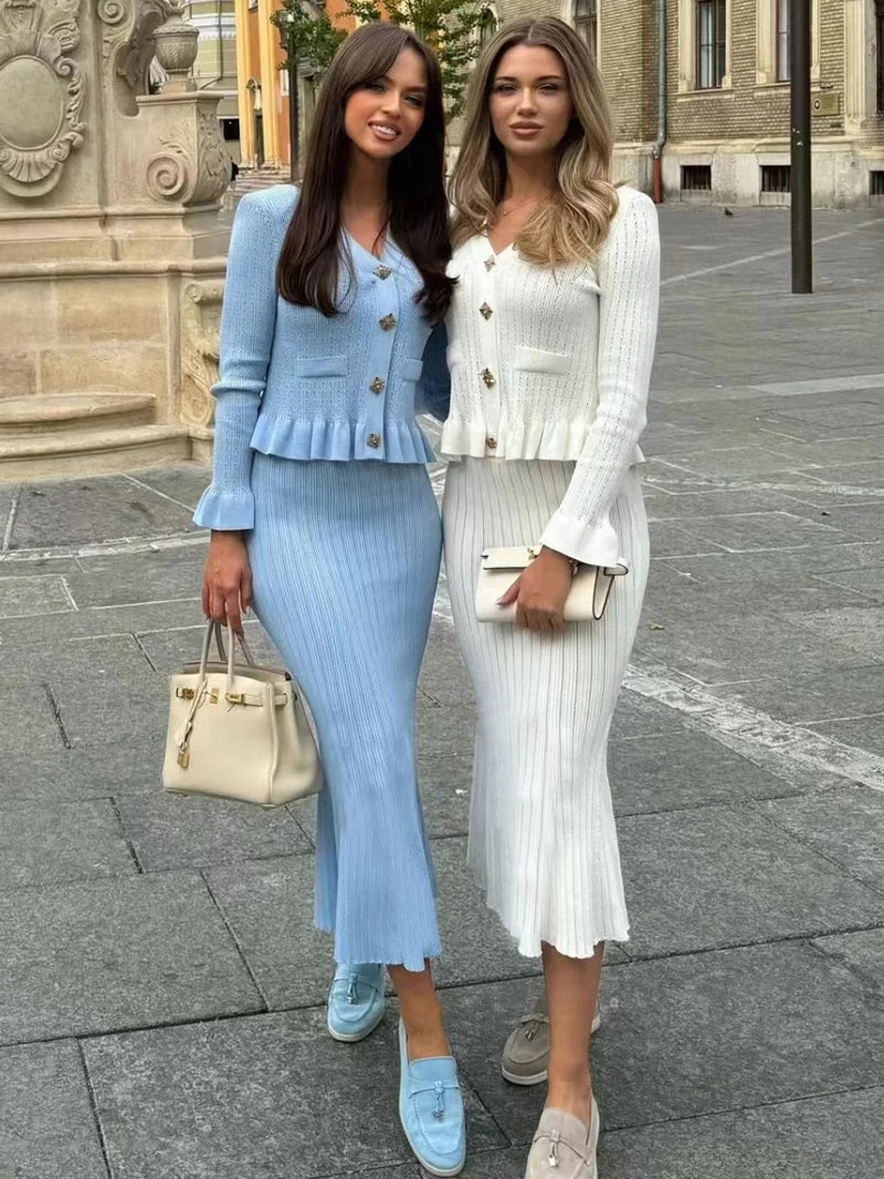 Long Sleeve Top And Long Skirt Set 2 Piece Elegant Outfits