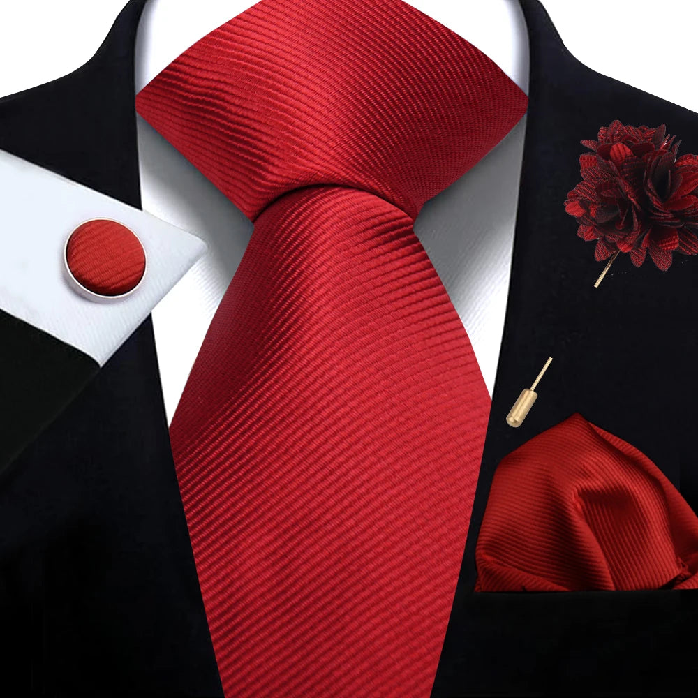 Brand Business Solid Color Ties Handkerchief Cufflink Tie clip Pin Set