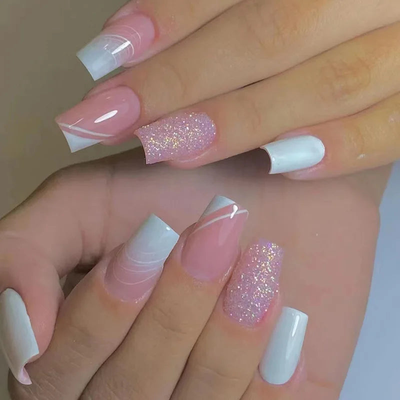 24Pcs/Box Almond Round False Nails Detachable Stiletto Fake Nails