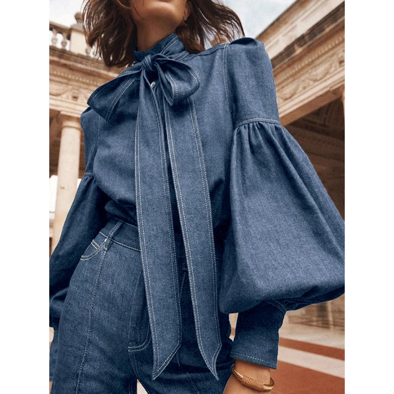New Trendy Imitation Denim Blouse Tops