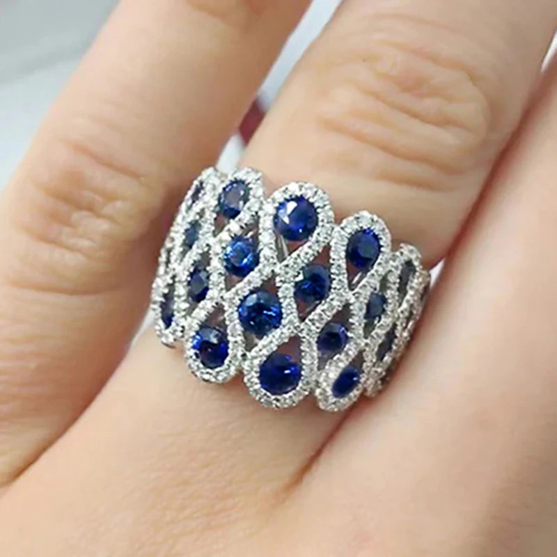Bright Blue/White Cubic Zirconia Creative Rings