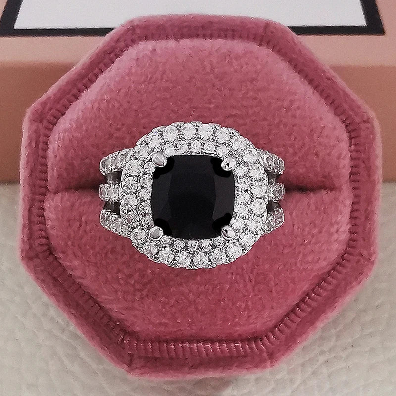 Big Luxury Vintage Retro Silver Color Engagement Wedding Ring