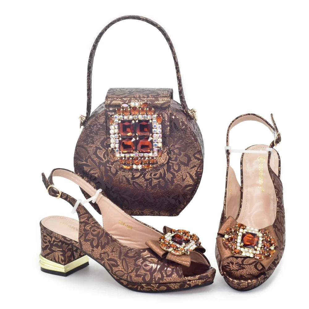 ✨ Rhinestone Italian Party Shoes & Matching Bag Set for Women