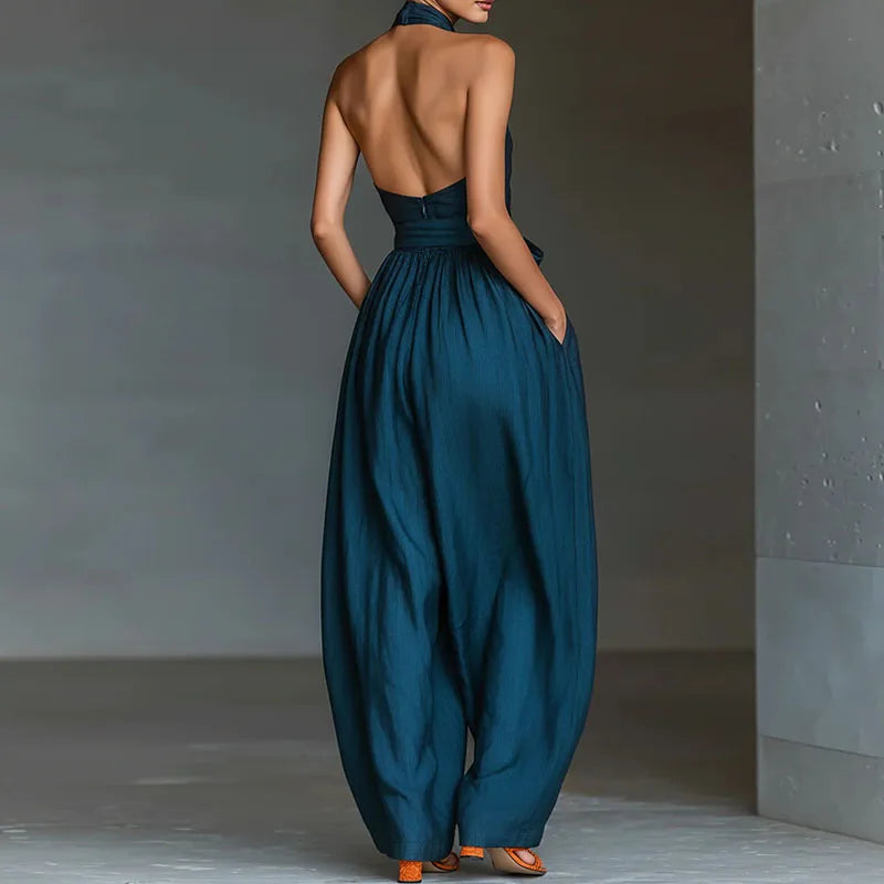 Chic Cross-Halter Backless Wide-Leg Jumpsuit