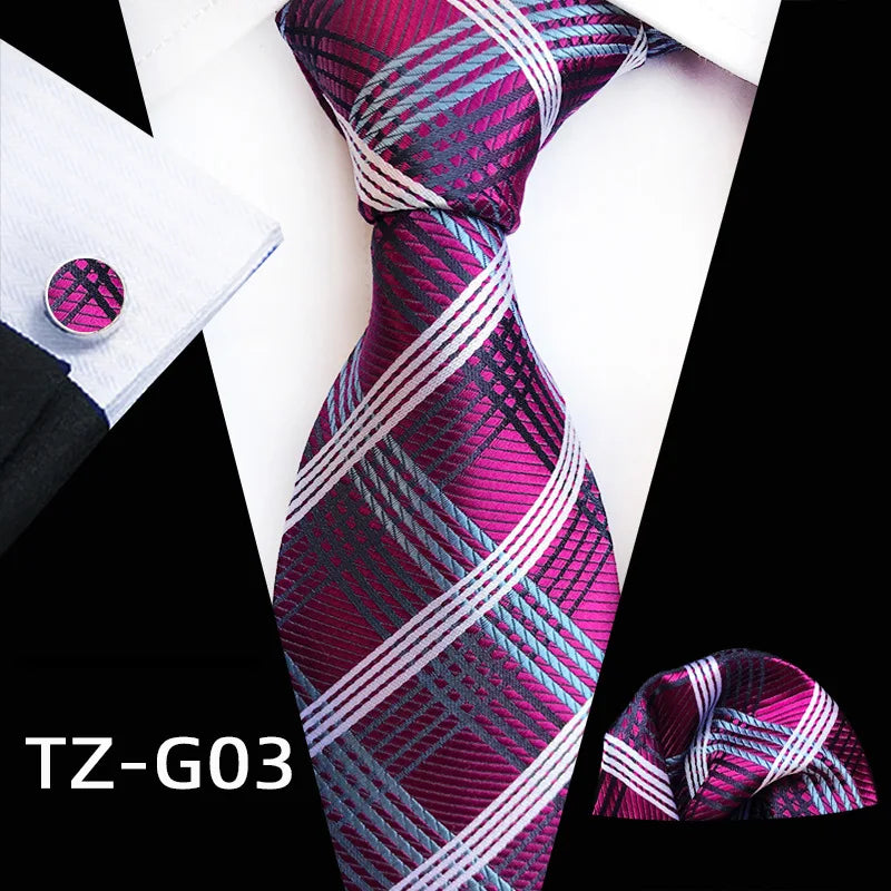 Orange Novelty Ties Plaid Flower Design Wedding Necktie Hanky Cufflinks
