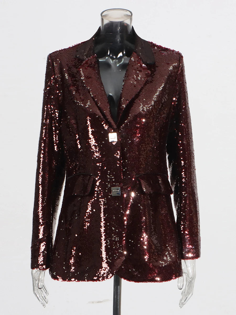 Solid Spliced Sequines Slimming Jackets