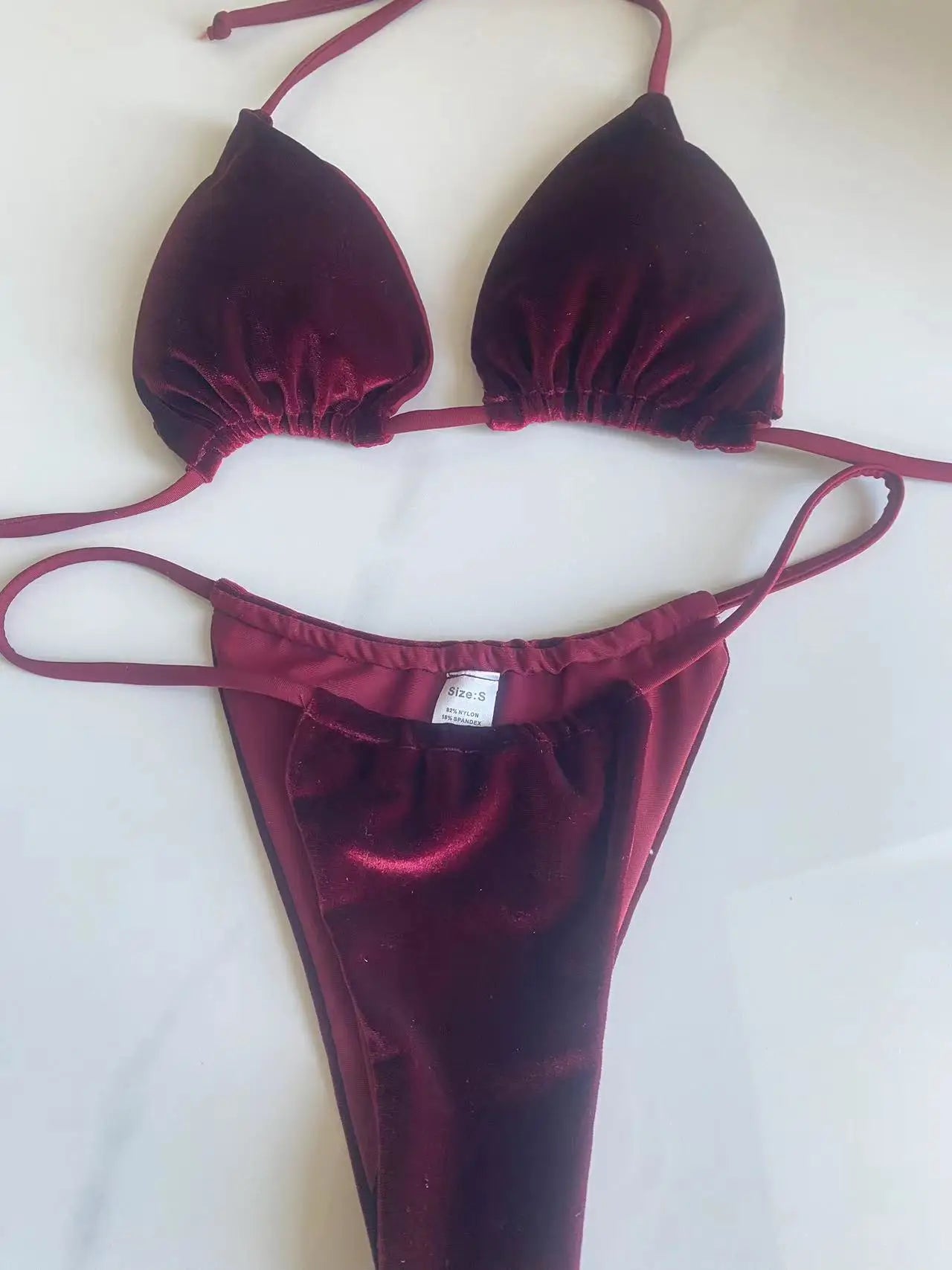 Velvet Triangle Bikini Thong Set