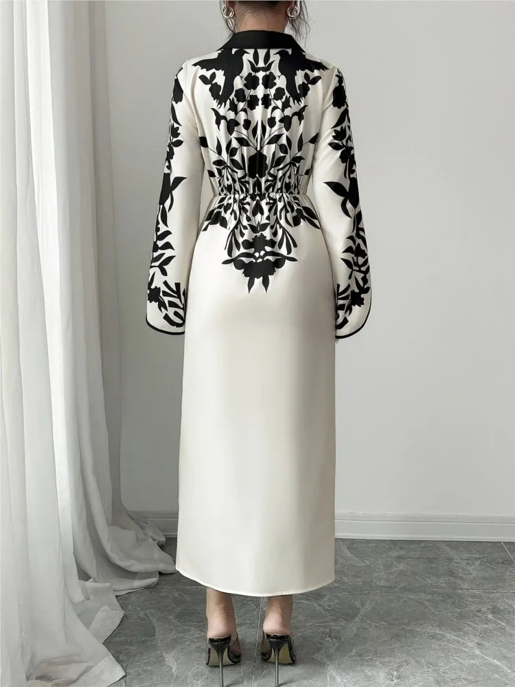 Autumn Floral Elegance Midi Dress