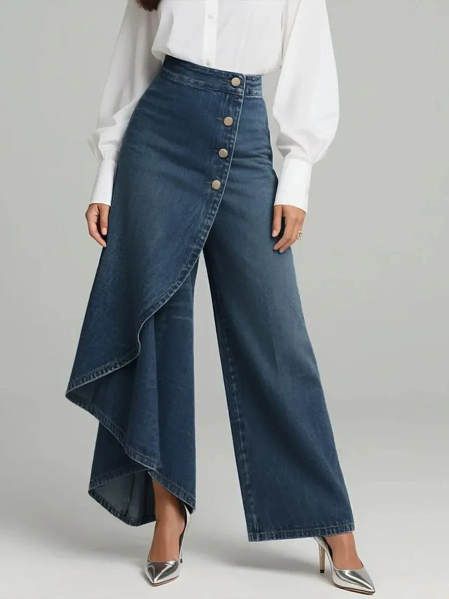 2026 Women's Vintage Wide Leg Imitation Denim Pants – Slim, Chic & Effortlessly Casual