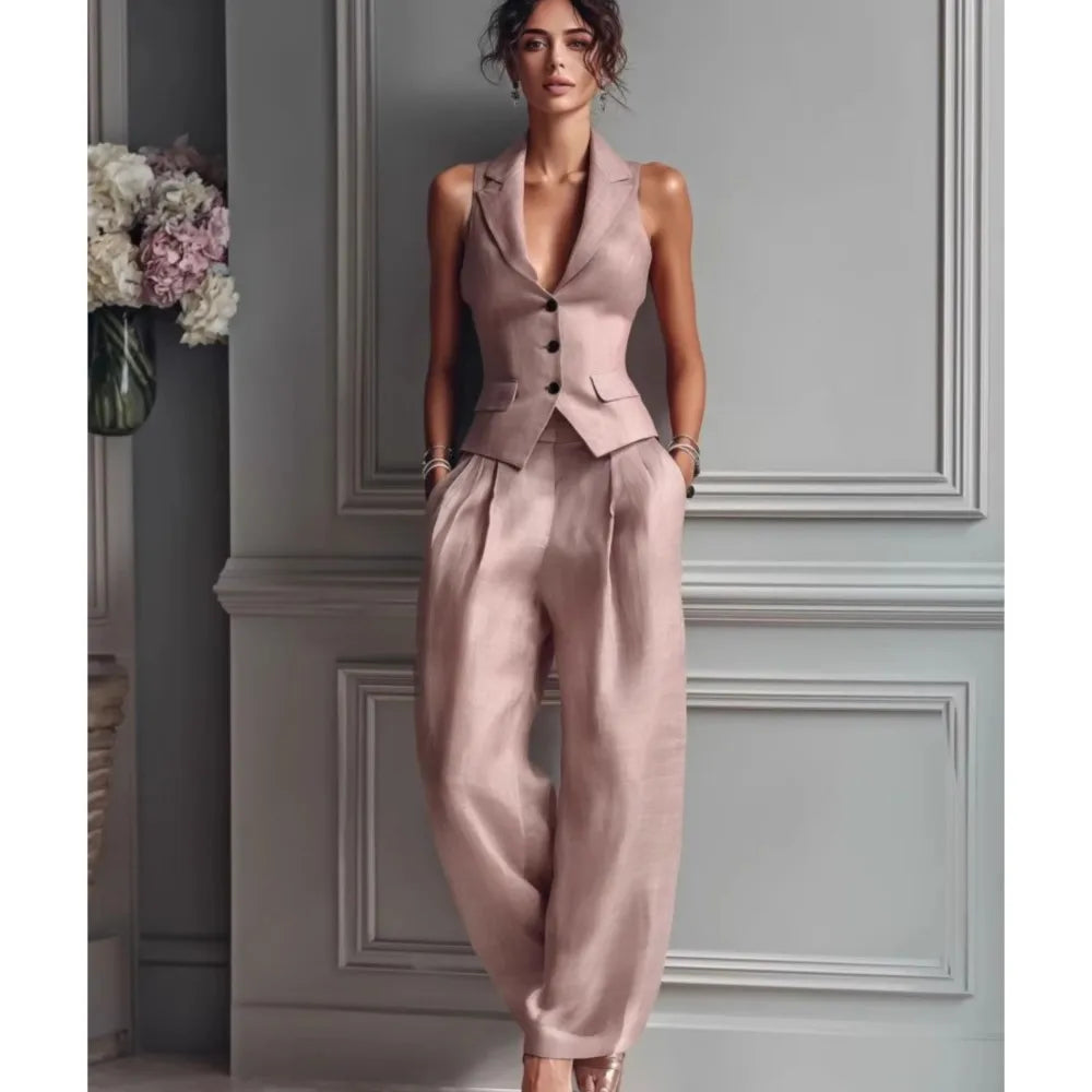 Summer Slim Vest & Trousers 2‑Piece Office Suit
