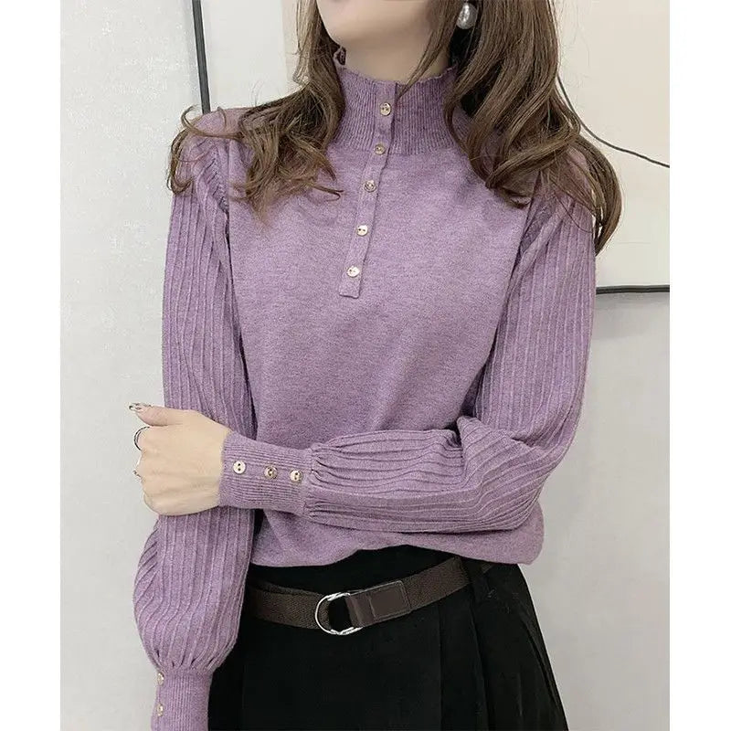 Autumn and Winter Semi High Neck Knitted Sweater