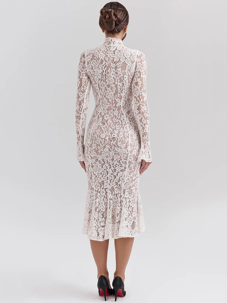 Lace Long Sleeve Sexy Midi Dress