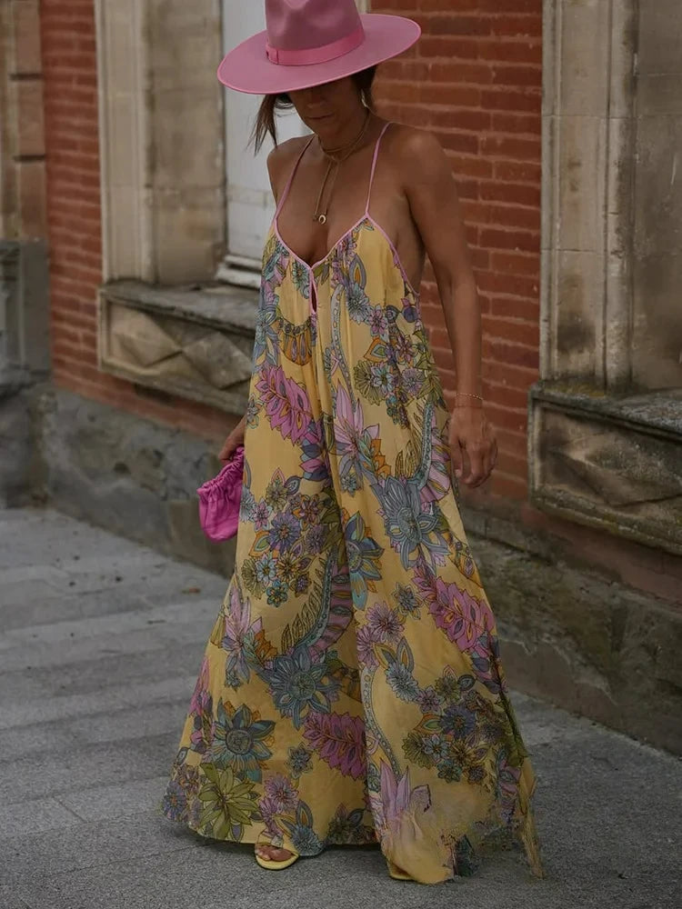 Beach Sexy Chic Backless Print Dress