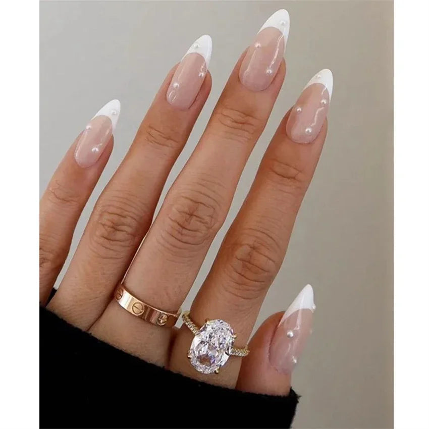 24P/set Medium Length French False Nails