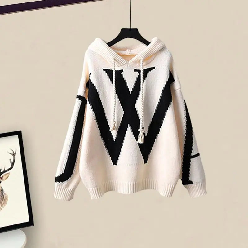 Autumn/Winter  Casual Sweater Waist Cinching and Slimming Wide Leg Pants Two-piece Set
