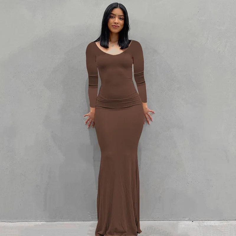 Solid Color  Long Sleeve Bandage Slim Dresses