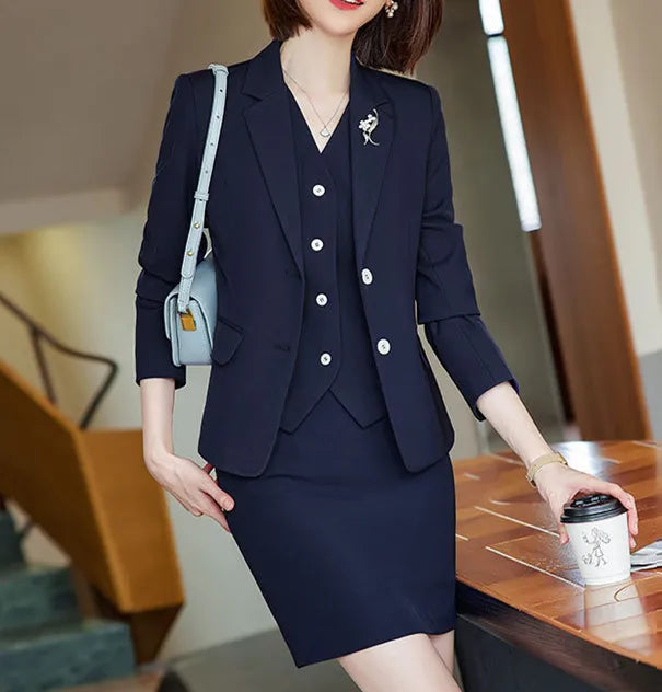 Office Lady 3‑Piece Waistcoat Pant Suit Set