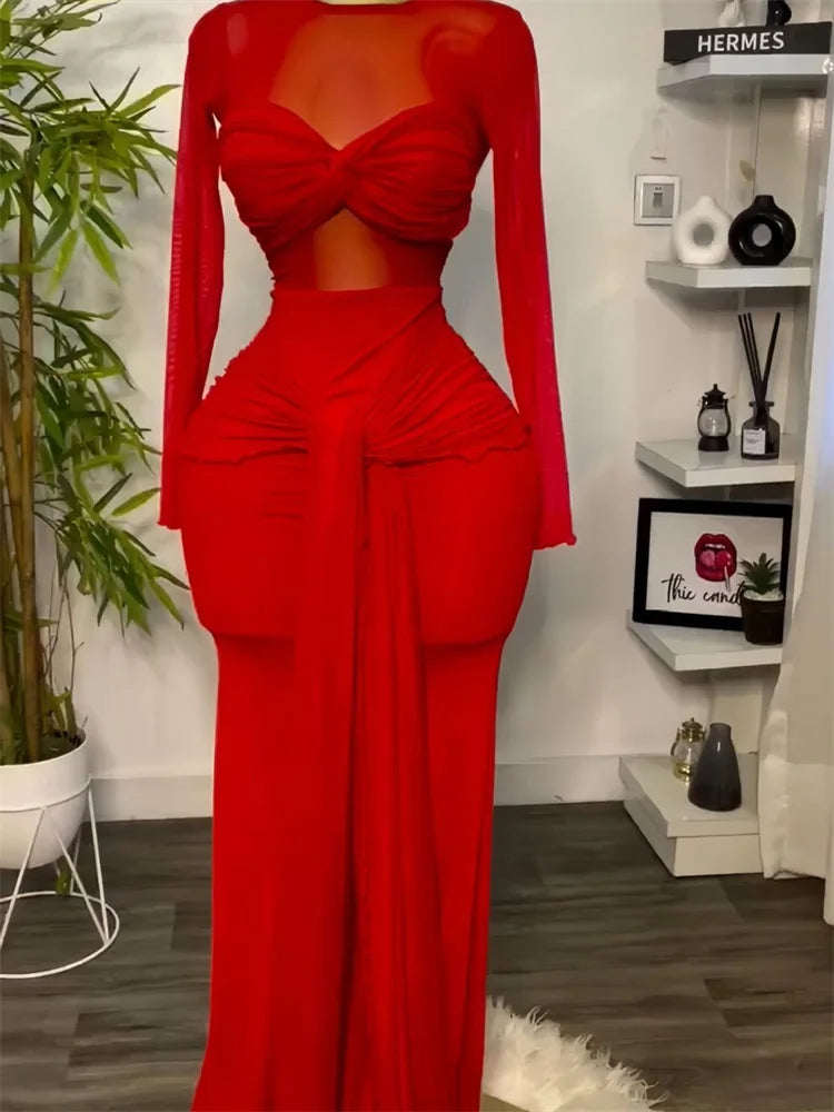 Sexy Mesh Packwork  Bodycon Elegant Evening Dress