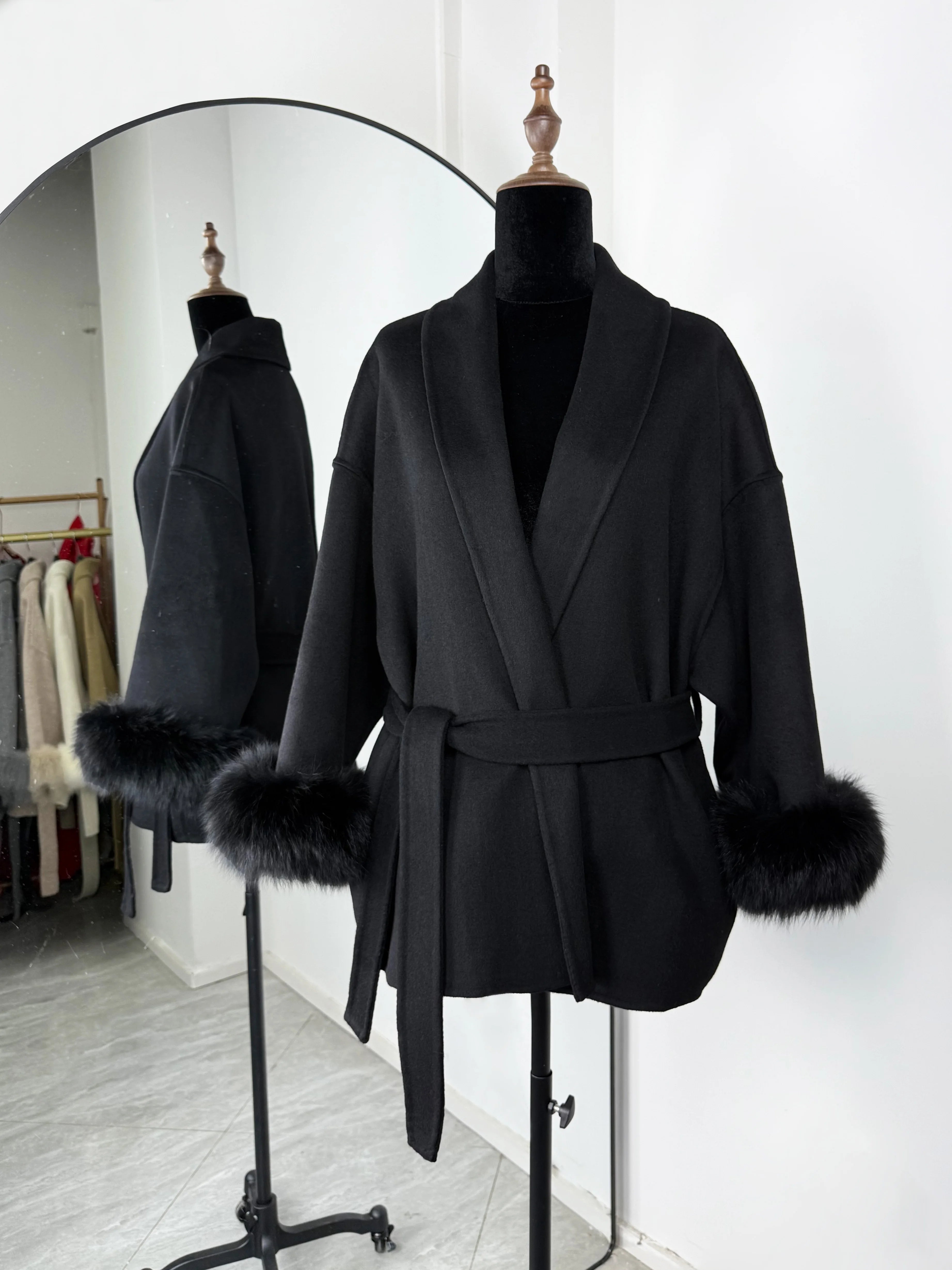 Fox Fur Short  Removable Elegant Double-sided Wool Overcoat