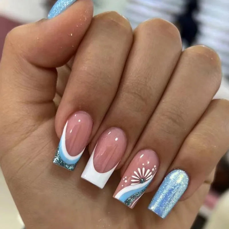24Pcs/Box Almond Round False Nails Detachable Stiletto Fake Nails