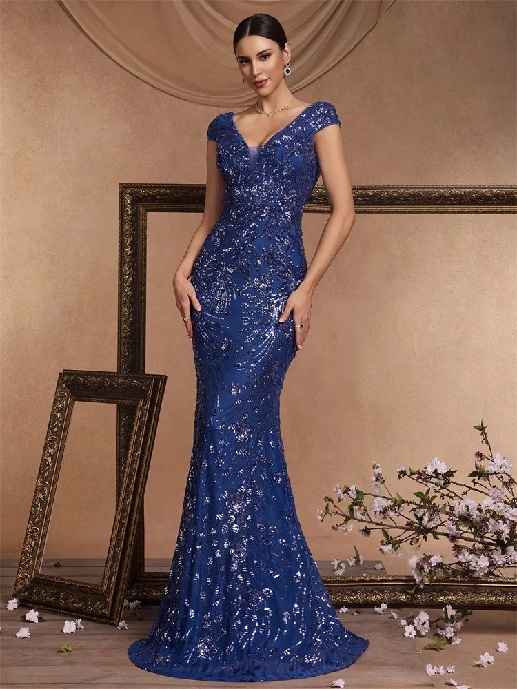 Long Mermaid Formal Deep V-neck Prom Luxury Wedding Party Dresses