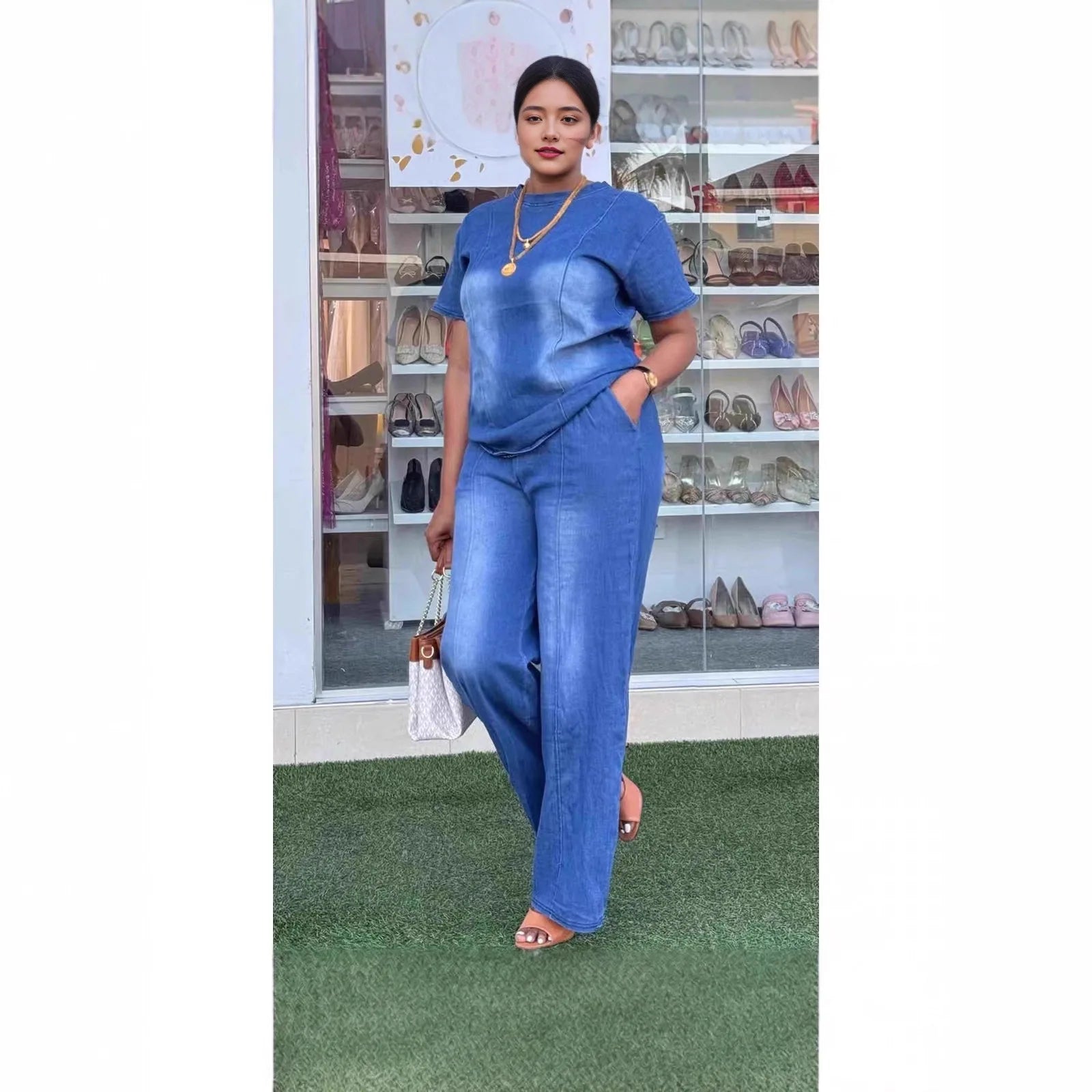 Women’s Denim Two-Piece Pant Set