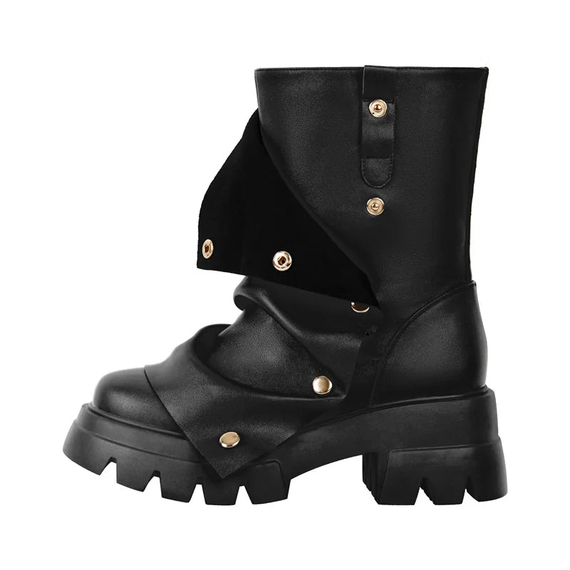 Round Toe Platform Fold Over Boots