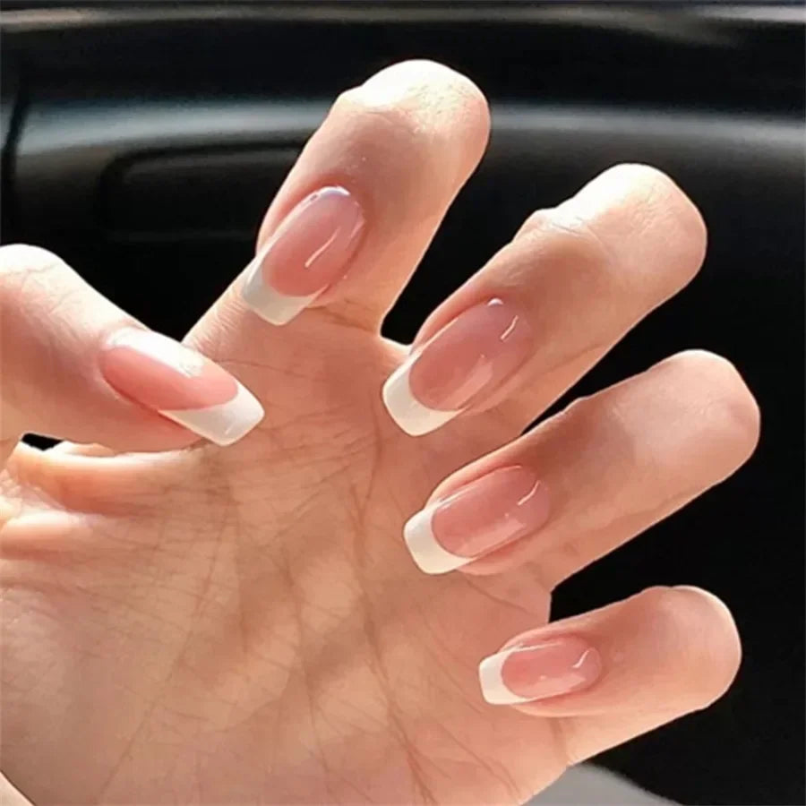 24P/set Medium Length French False Nails